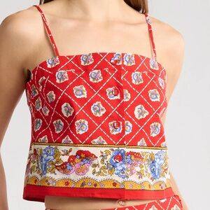 Wayf Red Floral Print Crop Top